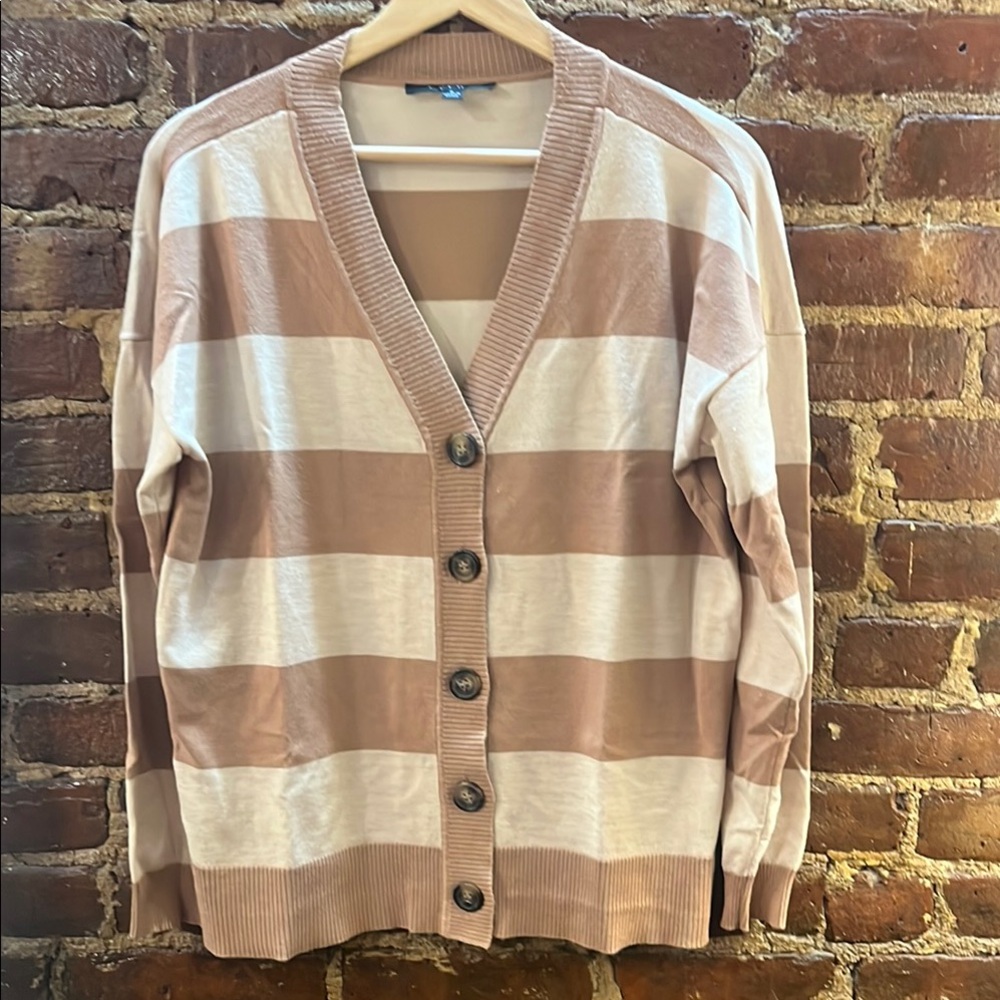 Cyrus Tan and Cream Striped Cardigan Sweater
